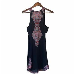 Express black multi color tribal print high neck dress side cut out small